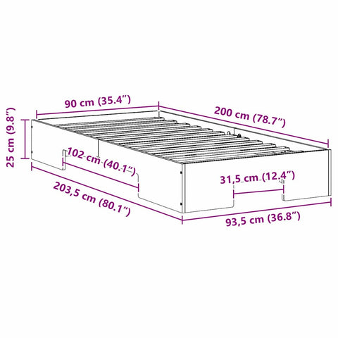 vidaXL Floor Bed Frame with Storage Brown 90 x 200 cm Solid pine wood
