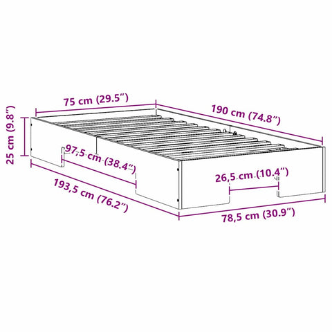 vidaXL Floor Bed Frame with Storage White 75 x 190 cm Solid pine wood