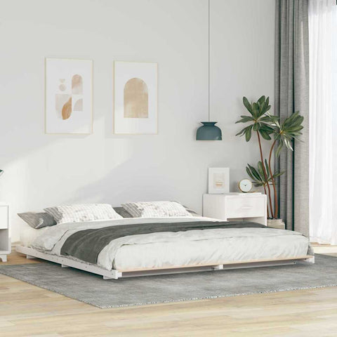 vidaXL Floor Bed Frame White 200 x 200 cm Solid pine wood