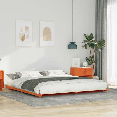vidaXL Floor Bed Frame Wax brown 200 x 200 cm Solid pine wood