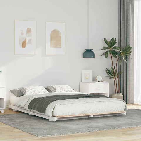 vidaXL Floor Bed Frame White 160 x 200 cm Solid pine wood