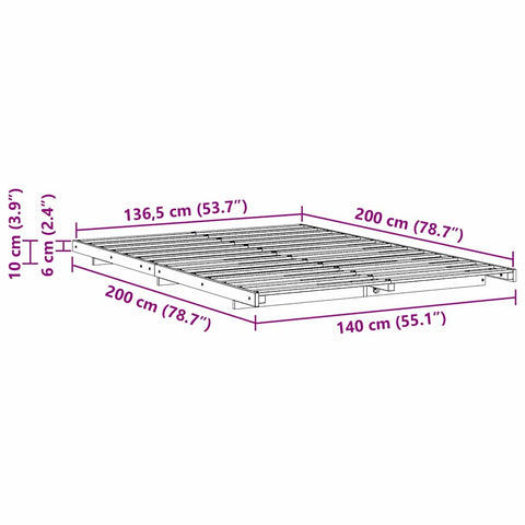 vidaXL Floor Bed Frame Brown 140 x 200 cm Solid pine wood
