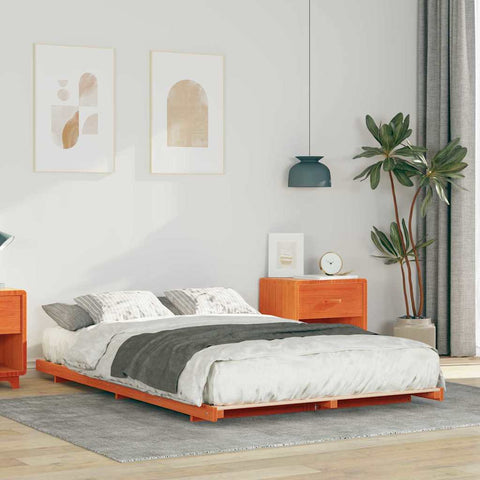 vidaXL Floor Bed Frame Wax brown 140 x 190 cm Solid pine wood