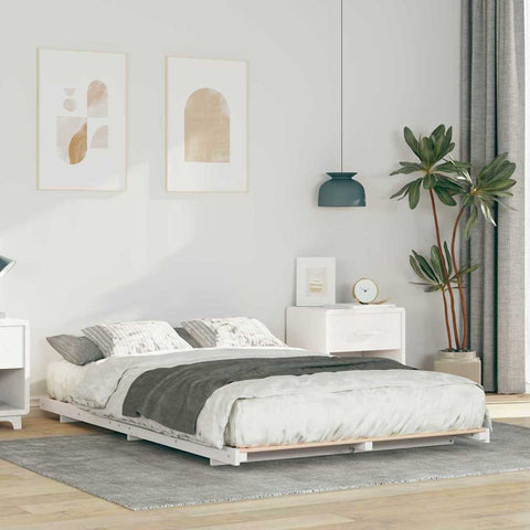 vidaXL Floor Bed Frame White 135 x 190 cm Solid pine wood