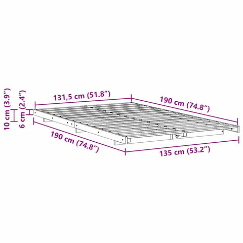 vidaXL Floor Bed Frame White 135 x 190 cm Solid pine wood