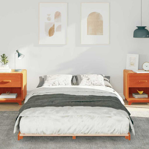 vidaXL Floor Bed Frame Wax brown 135 x 190 cm Solid pine wood