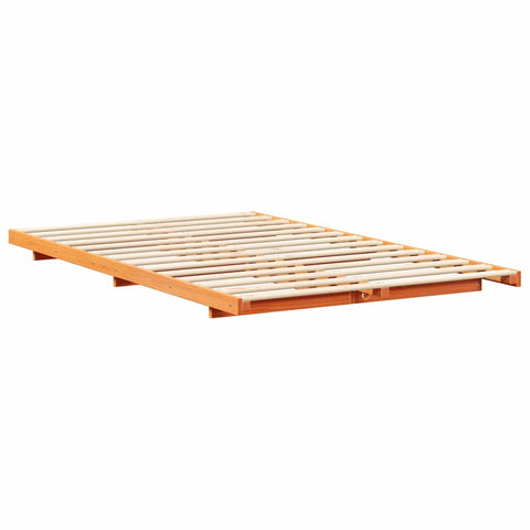 vidaXL Floor Bed Frame Wax brown 135 x 190 cm Solid pine wood
