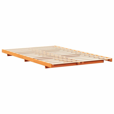 vidaXL Floor Bed Frame Wax brown 135 x 190 cm Solid pine wood