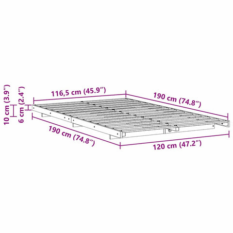 vidaXL Floor Bed Frame Brown 120 x190 cm Solid pine wood