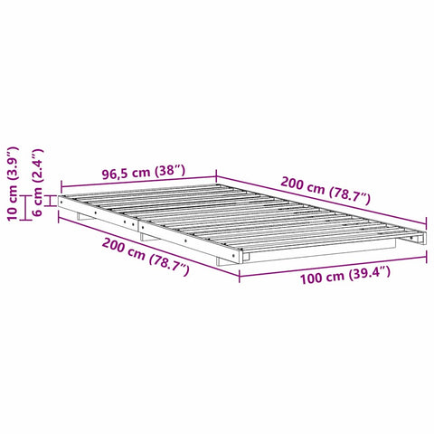 vidaXL Floor Bed Frame White 100 x 200 cm Solid pine wood