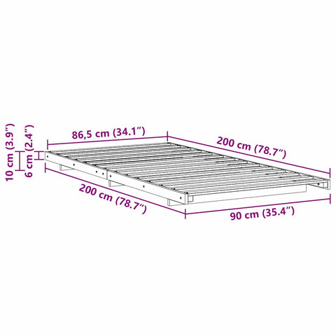 vidaXL Floor Bed Frame Wax brown 90 x 200 cm Solid pine wood