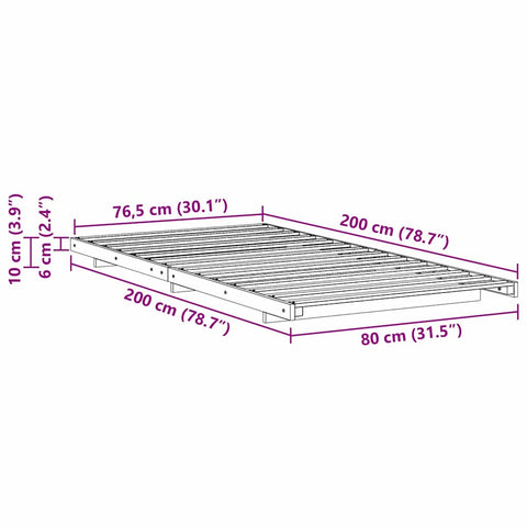 vidaXL Floor Bed Frame White 80 x 200 cm Solid pine wood