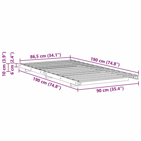 vidaXL Floor Bed Frame White 90 x 190 cm Solid pine wood