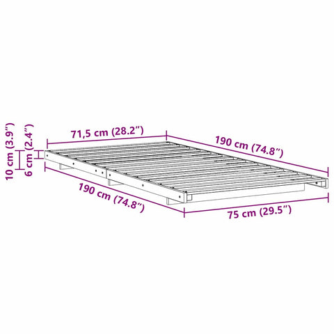 vidaXL Floor Bed Frame White 75 x 190 cm Solid pine wood
