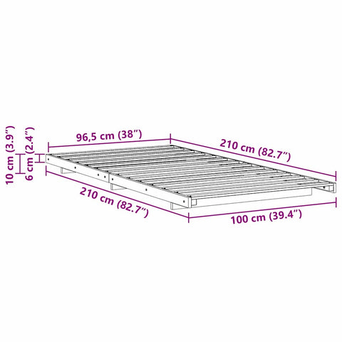 vidaXL Floor Bed Frame Brown 100 x 210 cm Solid pine wood