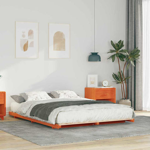 vidaXL Floor Bed Frame Wax brown 140 x 210 cm Solid pine wood