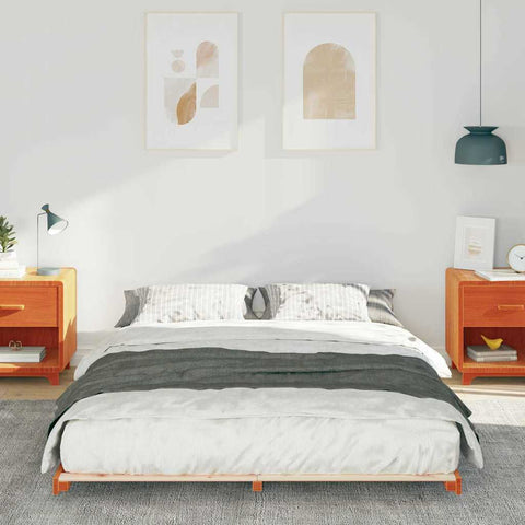 vidaXL Floor Bed Frame Wax brown 140 x 210 cm Solid pine wood