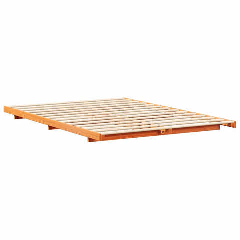 vidaXL Floor Bed Frame Wax brown 140 x 210 cm Solid pine wood