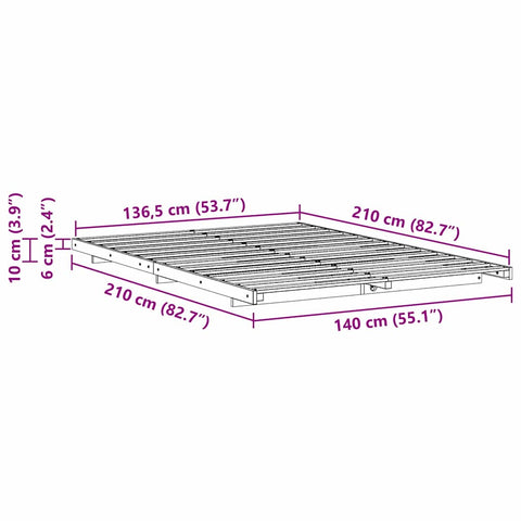 vidaXL Floor Bed Frame Wax brown 140 x 210 cm Solid pine wood