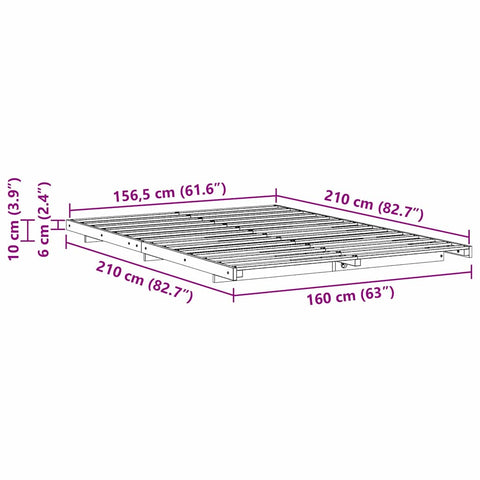vidaXL Floor Bed Frame White 160 x 210 cm Solid pine wood