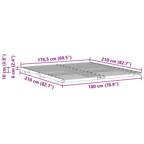 vidaXL Floor Bed Frame Brown 180 x 210 cm Solid pine wood