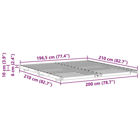 vidaXL Floor Bed Frame White 200 x 210 cm Solid pine wood