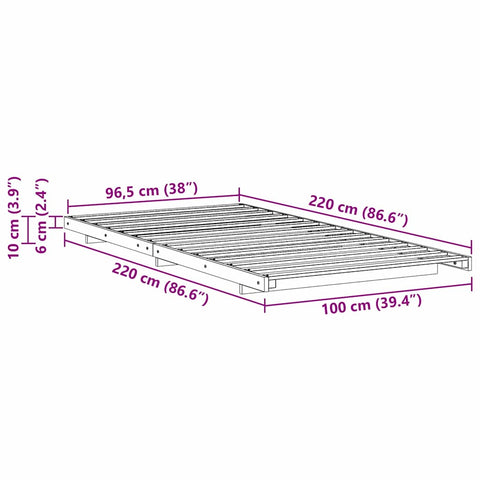 vidaXL Floor Bed Frame Brown 100 x 220 cm Solid pine wood