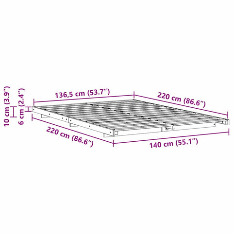 vidaXL Floor Bed Frame Brown 140 x 220 cm Solid pine wood