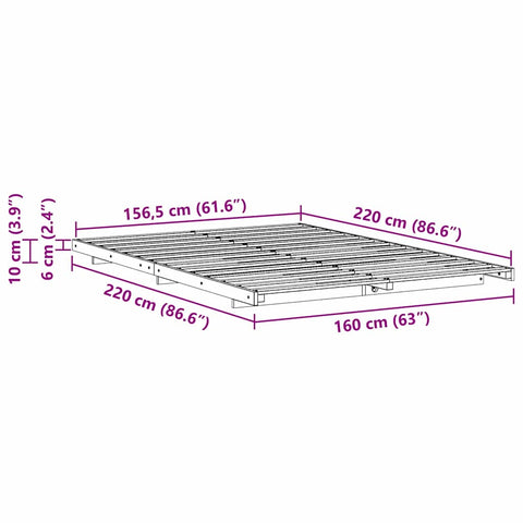 vidaXL Floor Bed Frame Brown 160 x 220 cm Solid pine wood