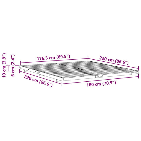 vidaXL Floor Bed Frame Wax brown 180 x 220 cm Solid pine wood