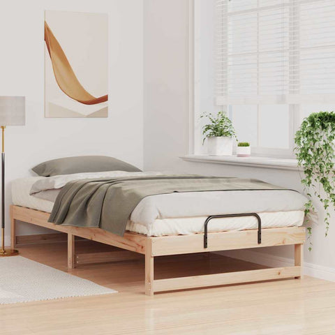 vidaXL Bed Frame with Carry Handles Brown Solid pine wood