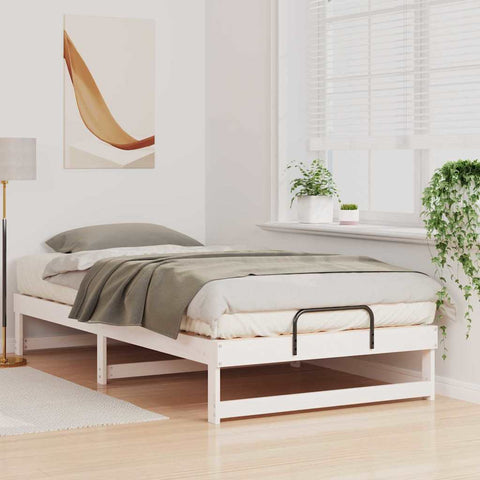 vidaXL Bed Frame with Carry Handles White Solid pine wood