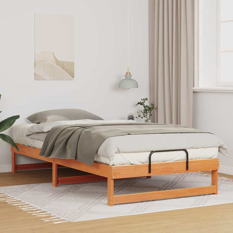 vidaXL Bed Frame with Carry Handles Brown Solid pine wood