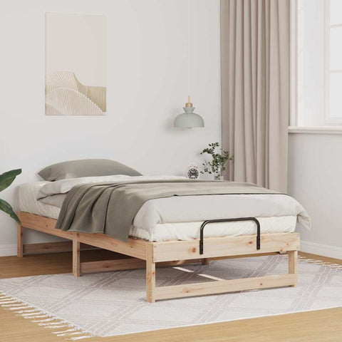 vidaXL Bed Frame with Carry Handles Brown Solid pine wood