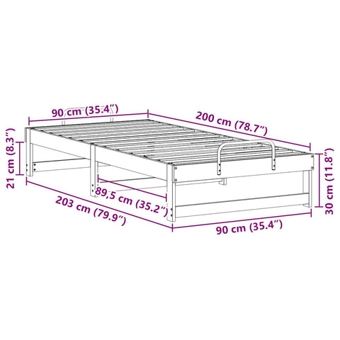vidaXL Bed Frame with Carry Handles Brown Solid pine wood