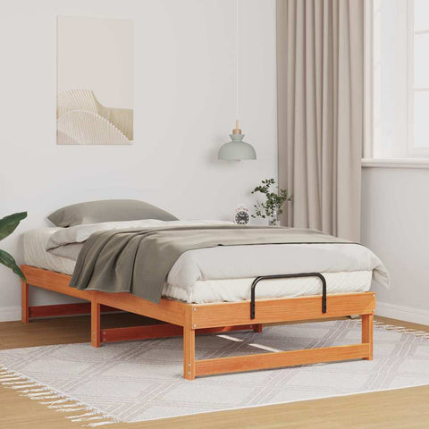 vidaXL Bed Frame with Carry Handles Brown Solid pine wood