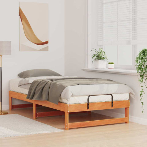 vidaXL Bed Frame with Carry Handles Brown Solid pine wood