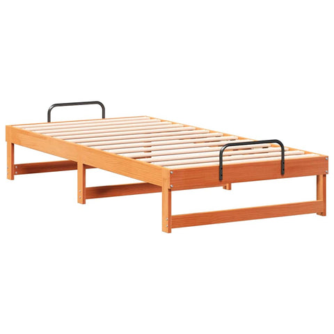 vidaXL Bed Frame with Carry Handles Brown Solid pine wood