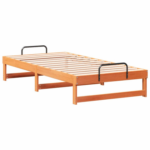 vidaXL Bed Frame with Carry Handles Brown Solid pine wood