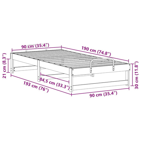 vidaXL Bed Frame with Carry Handles Brown Solid pine wood