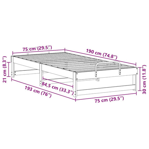 vidaXL Bed Frame with Carry Handles Brown Solid pine wood