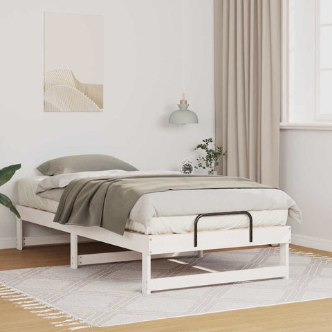 vidaXL Bed Frame with Carry Handles White Solid pine wood