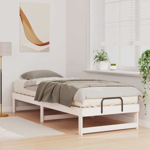 vidaXL Bed Frame with Carry Handles White Solid pine wood