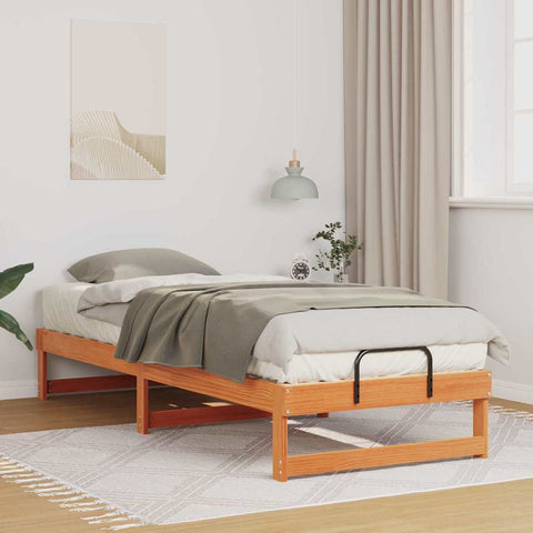 vidaXL Bed Frame with Carry Handles Brown Solid pine wood