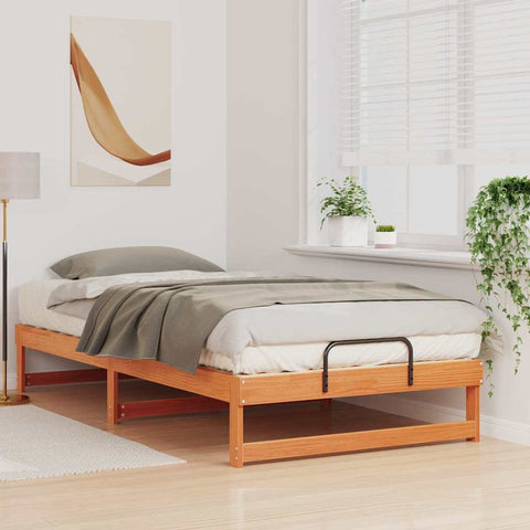vidaXL Bed Frame with Carry Handles Brown Solid pine wood