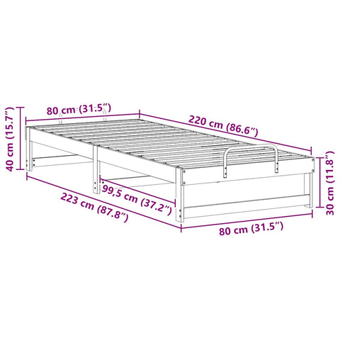 vidaXL Bed Frame with Carry Handles Brown Solid pine wood