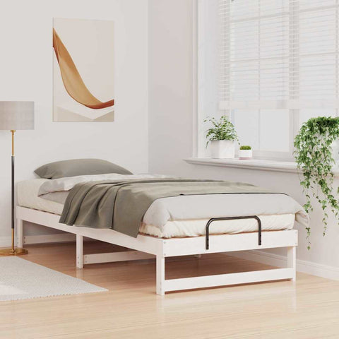 vidaXL Bed Frame with Carry Handles White Solid pine wood