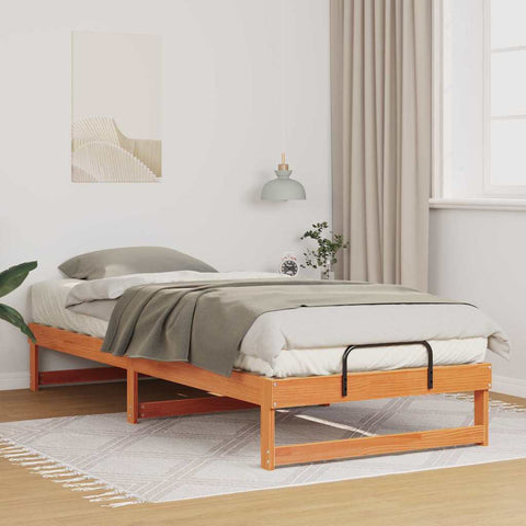 vidaXL Bed Frame with Carry Handles Brown Solid pine wood