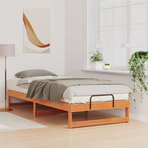 vidaXL Bed Frame with Carry Handles Brown Solid pine wood