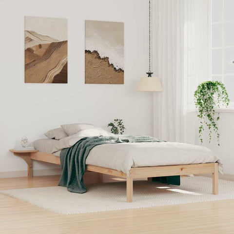 vidaXL Bed Frame with Side Tables Natural 80 x 210 cm Solid Pine Wood